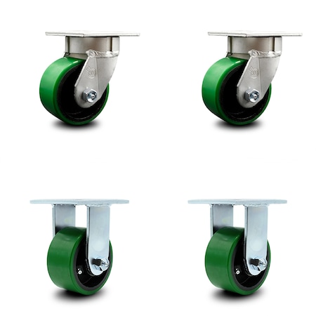 Service Caster 4 Inch Kingpinless Green Poly on Steel Wheel Swivel Caster Swivel 2 Rigid, 2PK SCC-KP30S420-PUR-GB-2-R-2